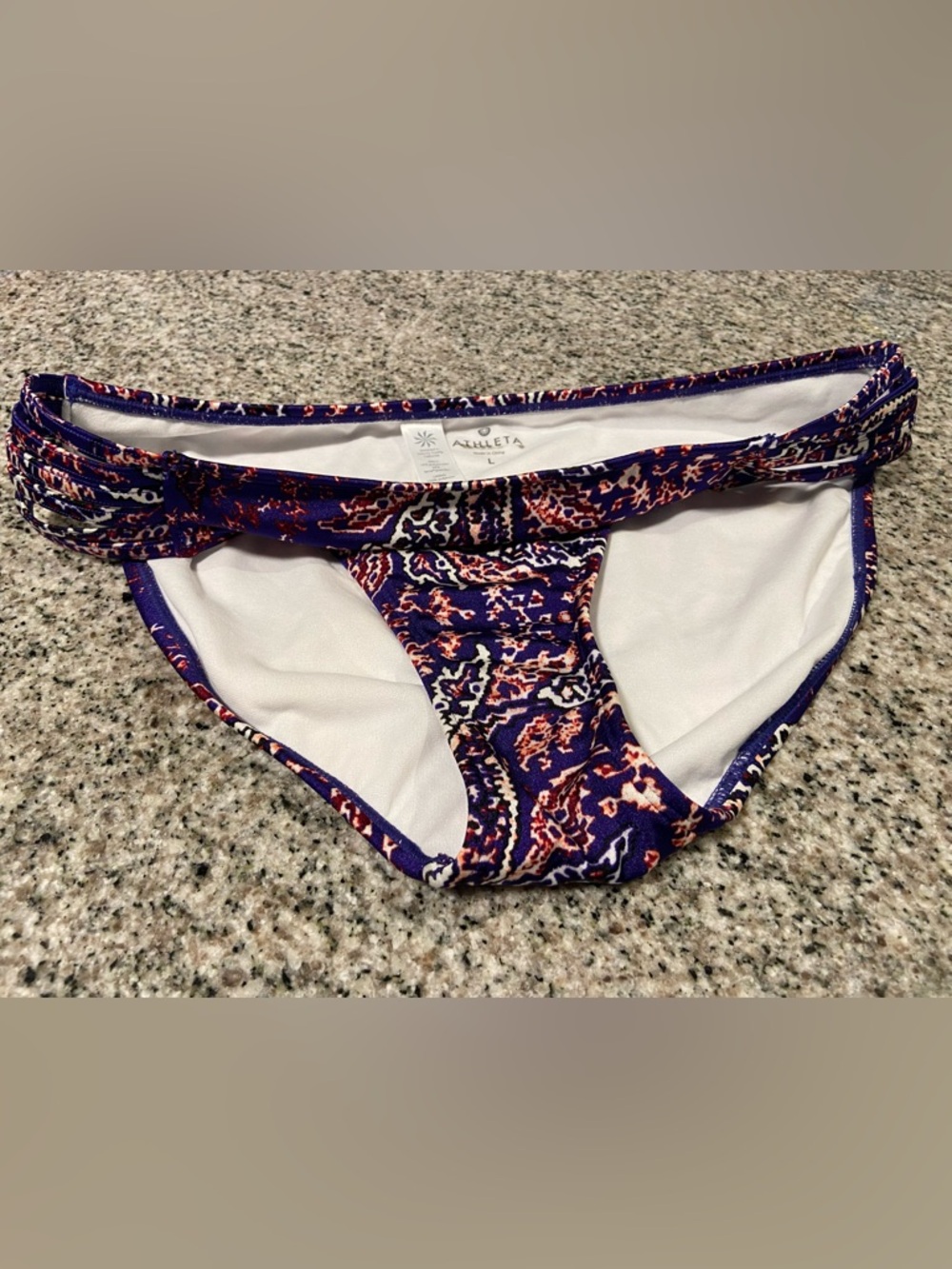 ATHLETA Aqualuxe Floral Print Strappy Bikini Bottom Size LLarge